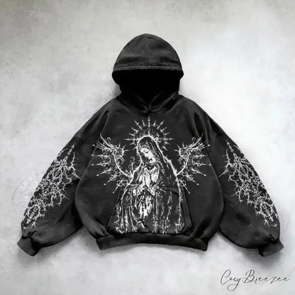Goddess Pattern Print Hoodie black 1 / M hoodies-241228