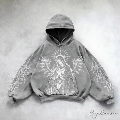 Goddess Pattern Print Hoodie grey2 / M hoodies-241228
