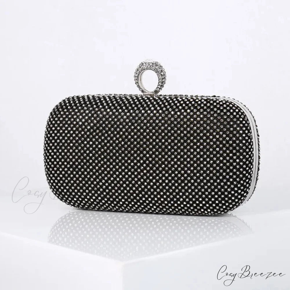 Gold Diamond Dinner Clutch Black wristlet-250126