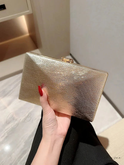 Gold Leaf Box Dinner Party Clutch Bag Gold / (20cm clutchbag-250126