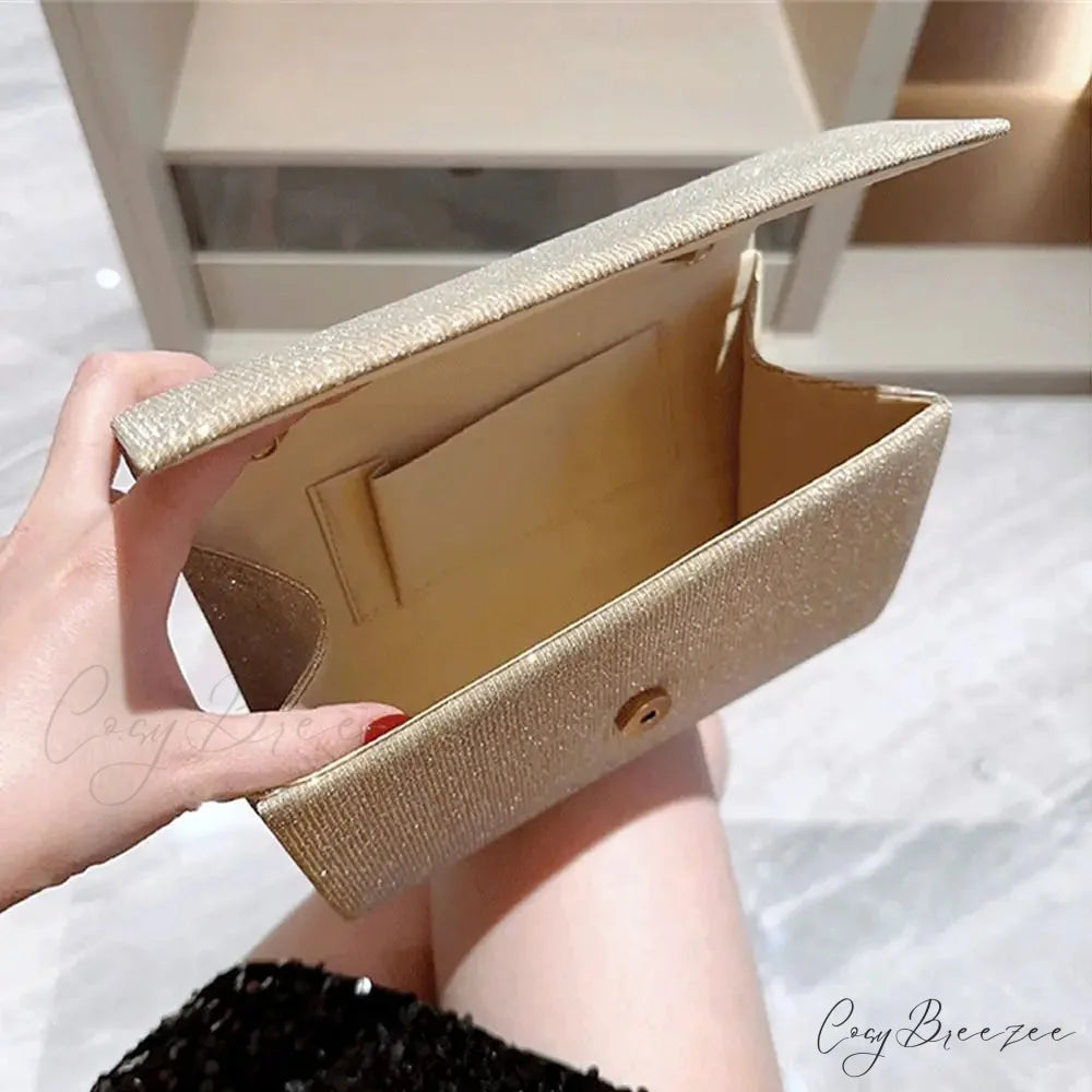 Gold Silk Evening Fashion Shoulder Bag Blue clutchbag-250126