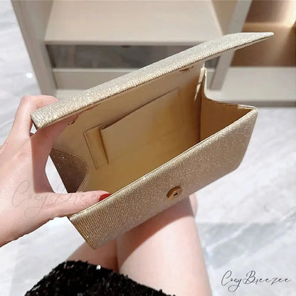 Gold Silk Evening Fashion Shoulder Bag Blue clutchbag-250126