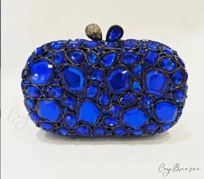 Gold/Silver Crystal Evening Clutch Wristlet Blue wristlet-250126