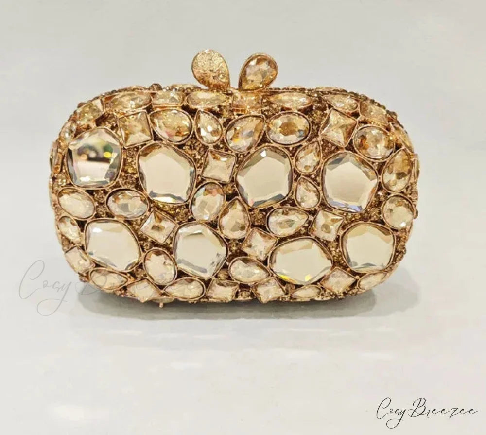 Gold/Silver Crystal Evening Clutch Wristlet champagne wristlet-250126