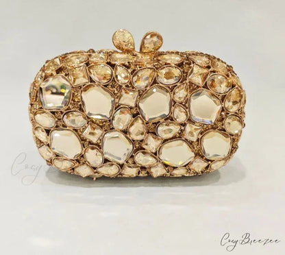 Gold/Silver Crystal Evening Clutch Wristlet champagne wristlet-250126