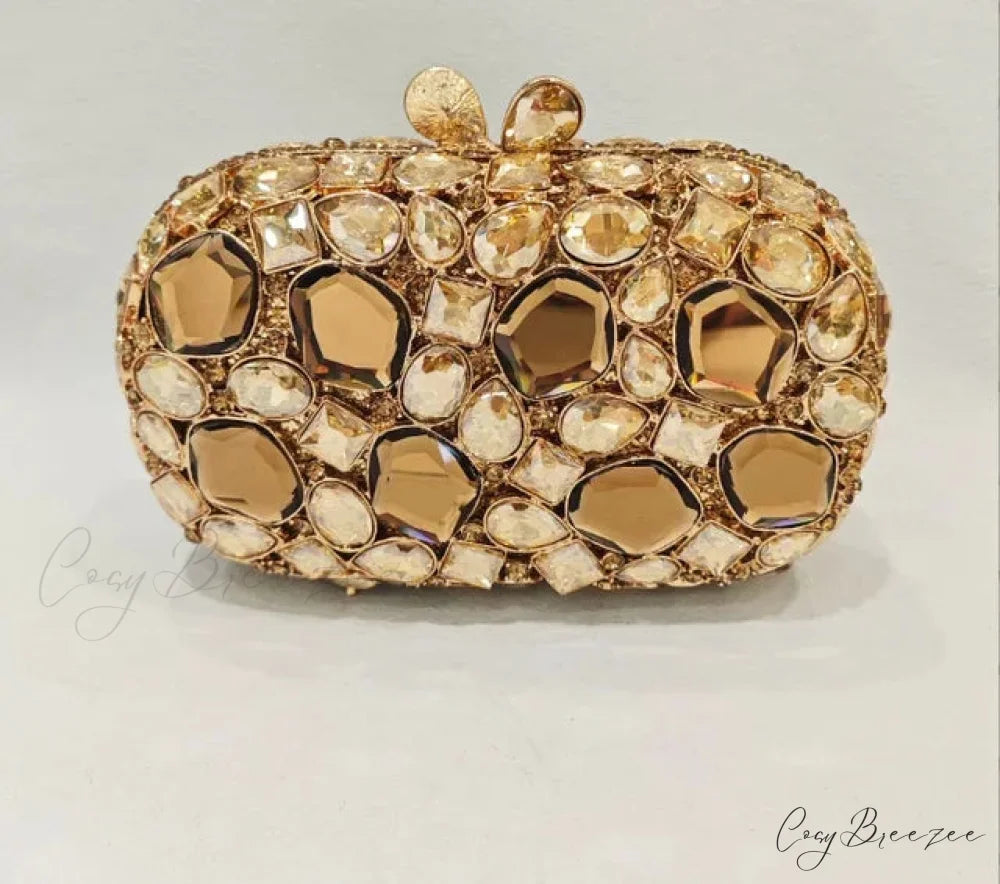 Gold/Silver Crystal Evening Clutch Wristlet coffee wristlet-250126