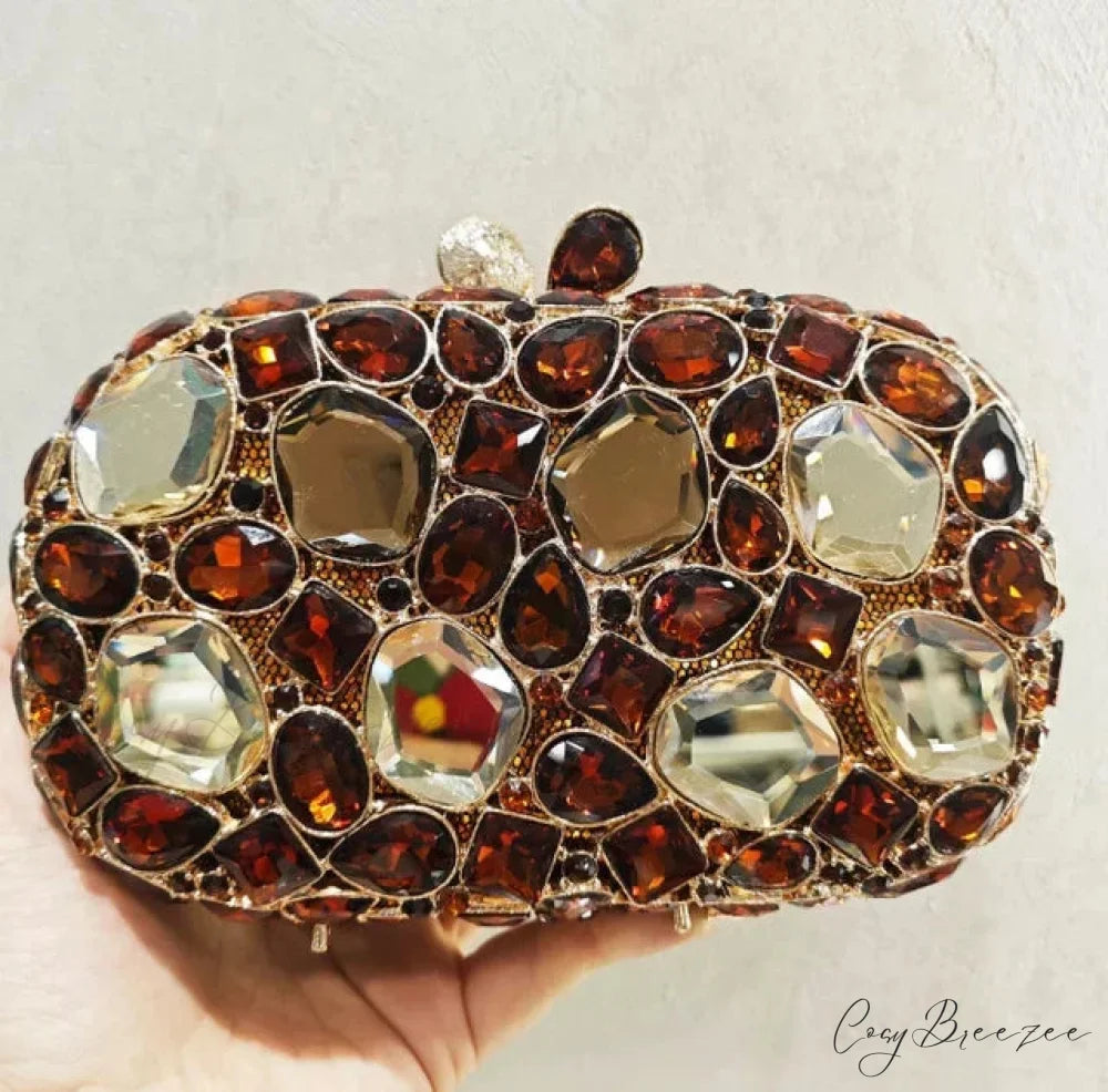 Gold/Silver Crystal Evening Clutch Wristlet coffee color wristlet-250126