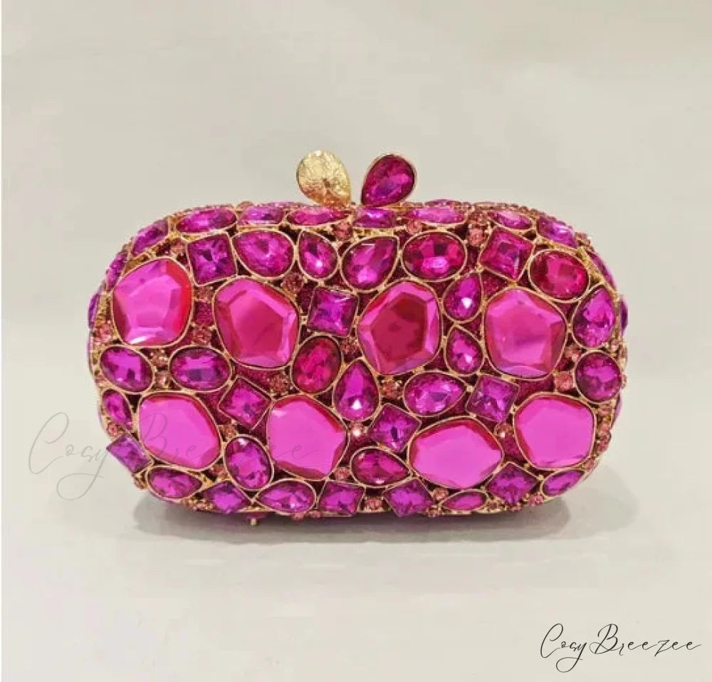 Gold/Silver Crystal Evening Clutch Wristlet fushia wristlet-250126