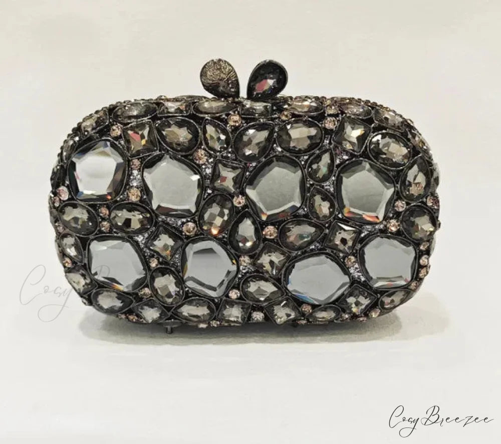 Gold/Silver Crystal Evening Clutch Wristlet gray wristlet-250126