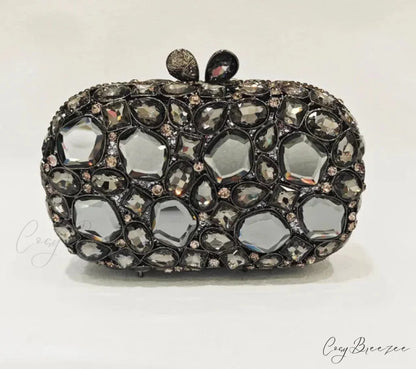 Gold/Silver Crystal Evening Clutch Wristlet gray wristlet-250126