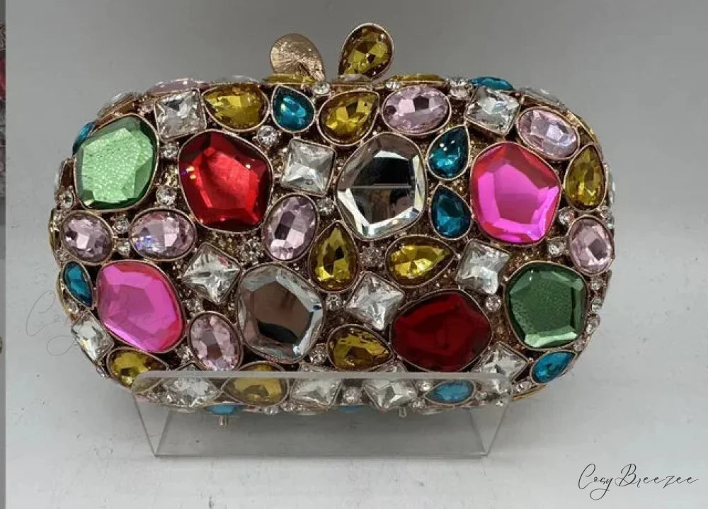 Gold/Silver Crystal Evening Clutch Wristlet multi wristlet-250126