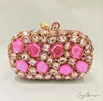 Gold/Silver Crystal Evening Clutch Wristlet pink 1 wristlet-250126