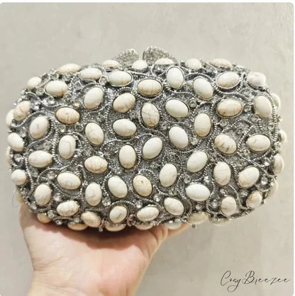 Gold/Silver Crystal Evening Clutch Wristlet silver shell wristlet-250126