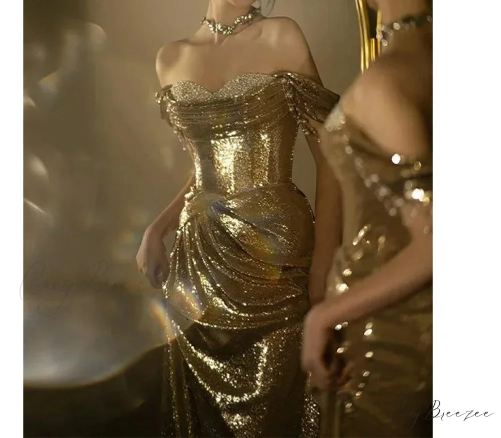 Golden Backless Sequined Party Dress Gold / XS