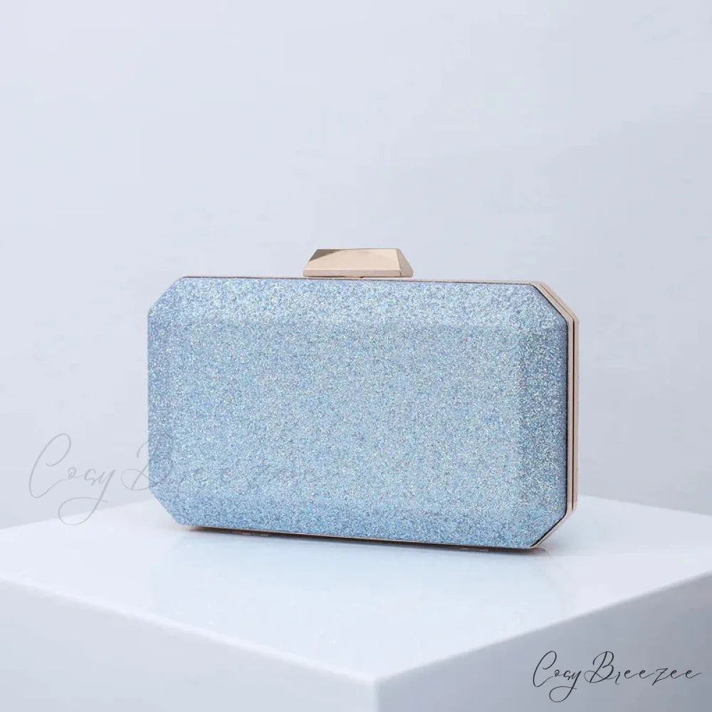 Golden Yellow Luxury PU Clutch SKY BLUE wristlet-250126