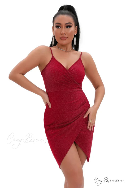 Gorgeous In Glitter Charming Sleeveless Mini Dress RED / S