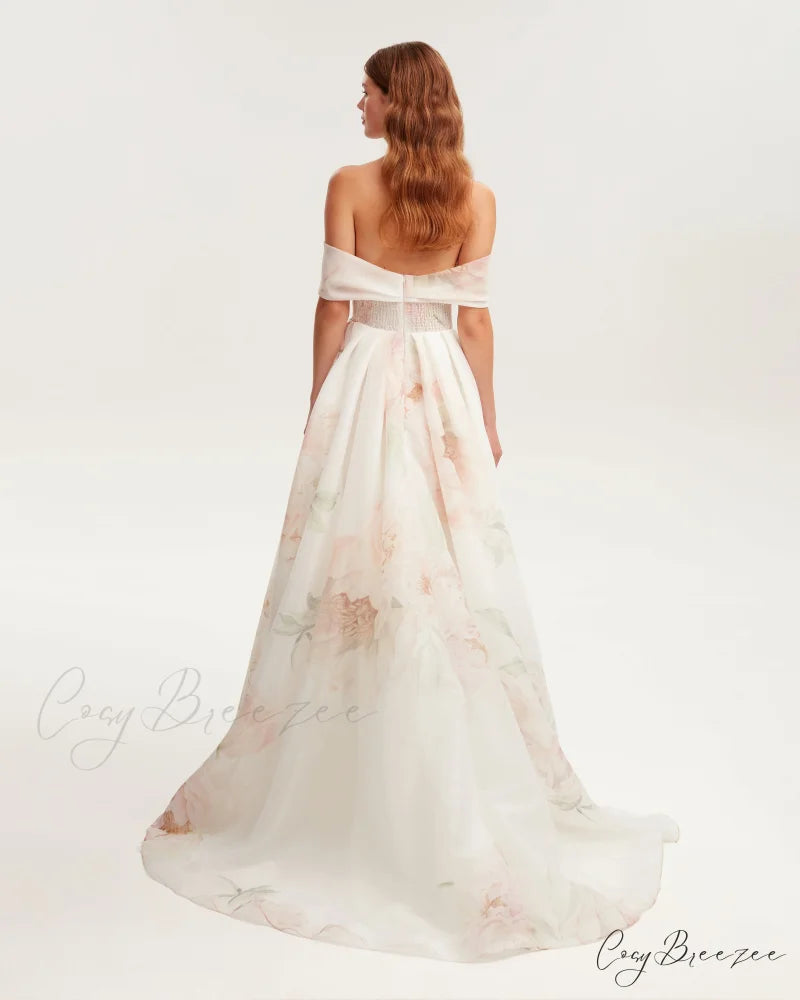 Gorgeous Pink Peony Off-The-Shoulder Graceful Maxi Dress Garden Of Eden