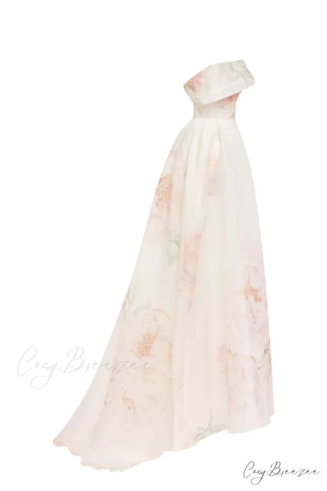 Gorgeous Pink Peony Off-The-Shoulder Graceful Maxi Dress Garden Of Eden