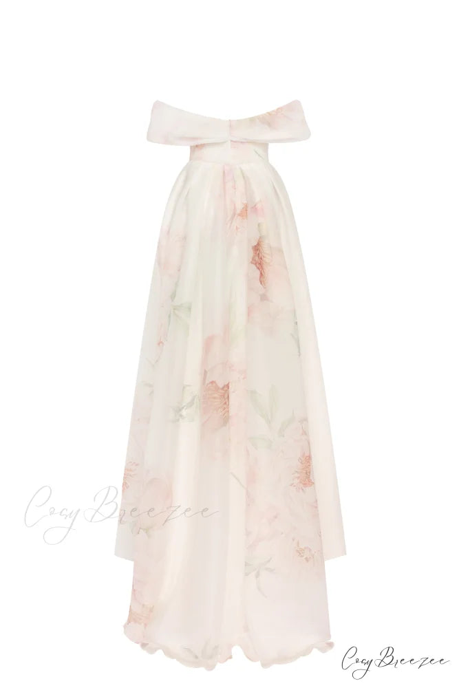 Gorgeous Pink Peony Off-The-Shoulder Graceful Maxi Dress Garden Of Eden