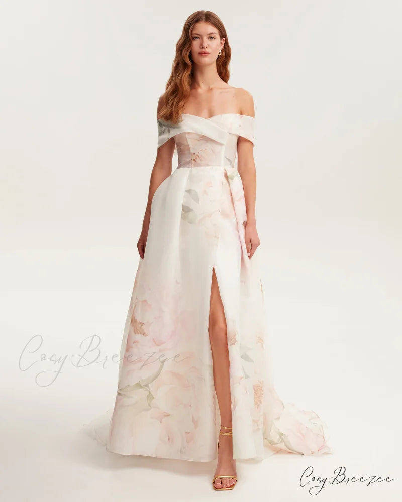 Gorgeous Pink Peony Off-The-Shoulder Graceful Maxi Dress Garden Of Eden