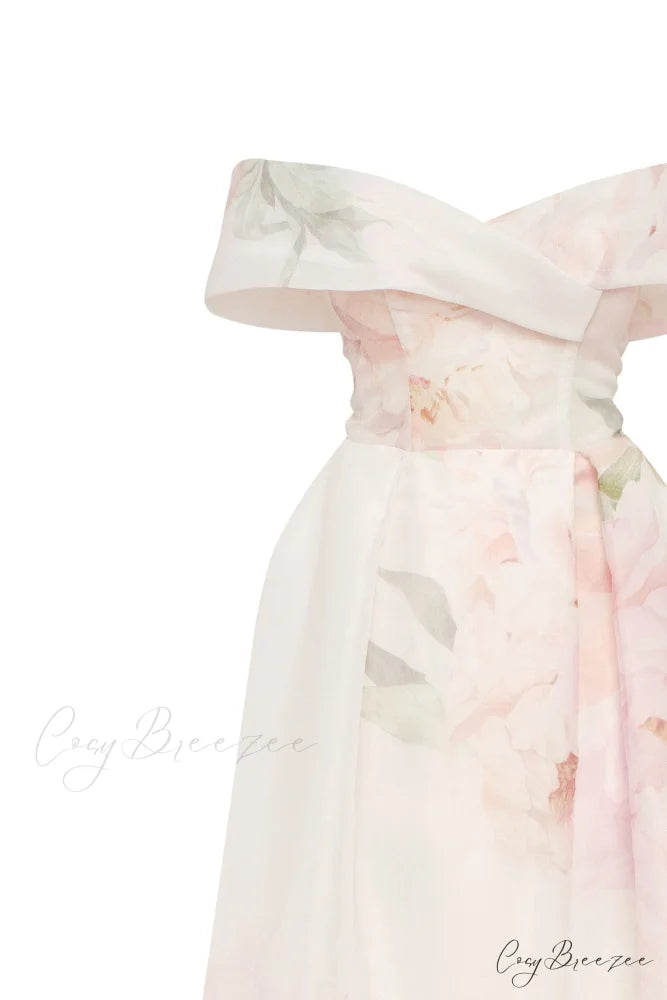 Gorgeous Pink Peony Off-The-Shoulder Graceful Maxi Dress Garden Of Eden