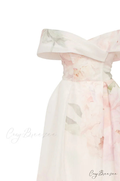 Gorgeous Pink Peony Off-The-Shoulder Graceful Maxi Dress Garden Of Eden