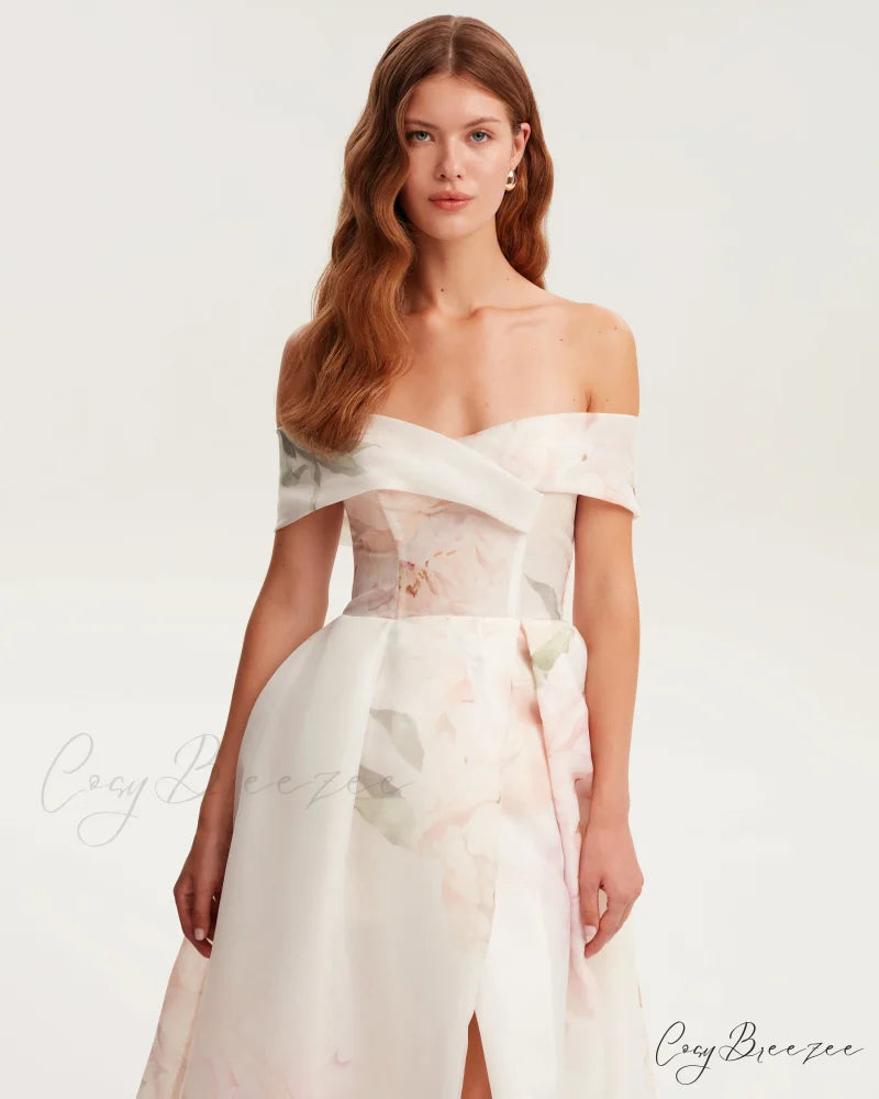 Gorgeous Pink Peony Off-The-Shoulder Graceful Maxi Dress Garden Of Eden