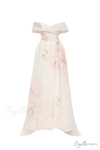 Gorgeous Pink Peony Off-The-Shoulder Graceful Maxi Dress Garden Of Eden XXS / Peony