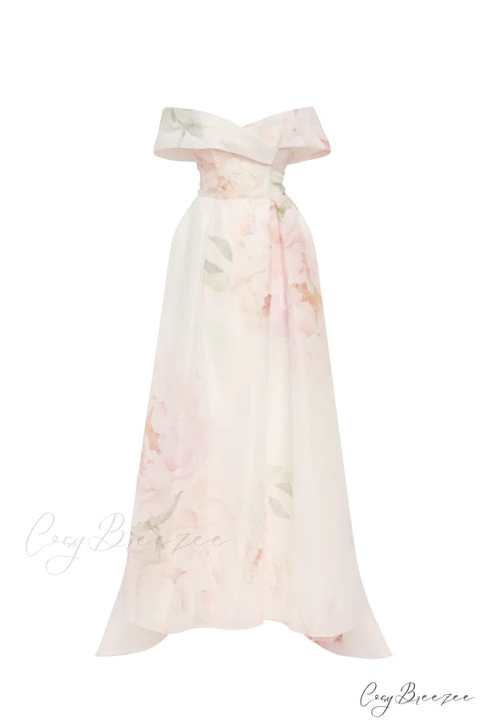 Gorgeous Pink Peony Off-The-Shoulder Graceful Maxi Dress Garden Of Eden XXS / Peony