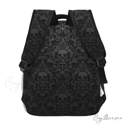 Goth Black Skull Damask Pattern Casual Unisex Travel Daypack Bag Black