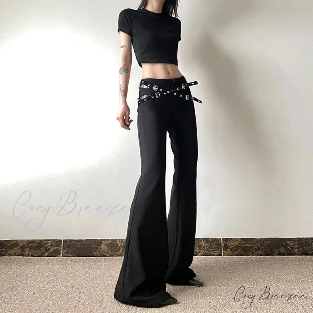 Goth Dark Harajuku High Waist Flare Pants Punk Decor Pants