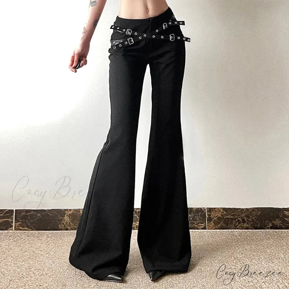 Goth Dark Harajuku High Waist Flare Pants Punk Decor Pants Black / S
