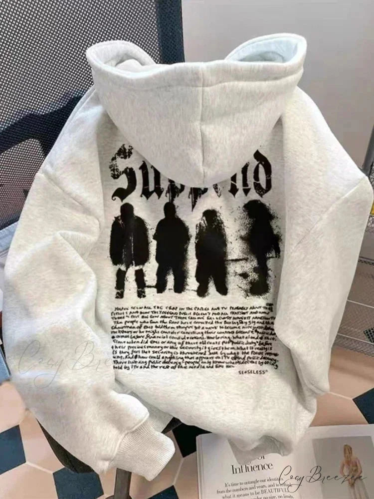 Goth Letter Graphic Loose Fleece Hoodie GRAY / M(40-50KG) hoodies-241228