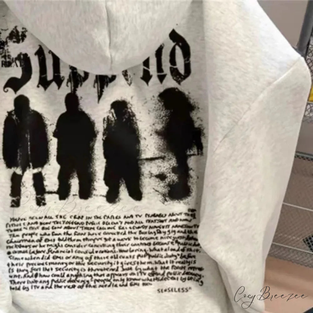 Goth Letter Graphic Loose Fleece Hoodie hoodies-241228