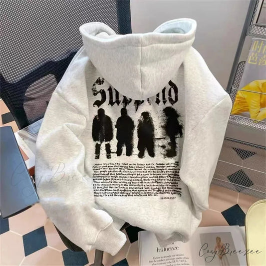 Goth Letter Graphic Loose Fleece Hoodie hoodies-241228