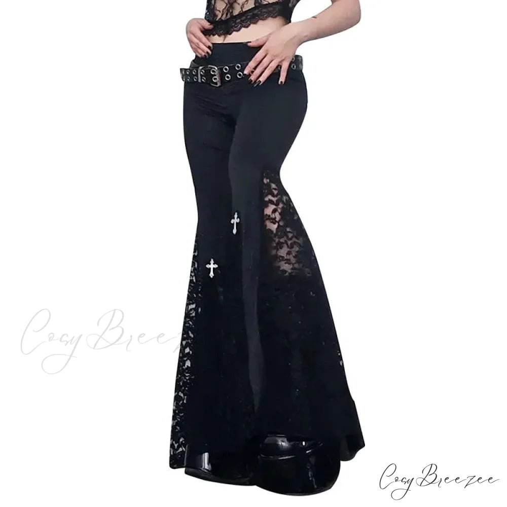 Goth Mall Flare Halloween Pants Black / S
