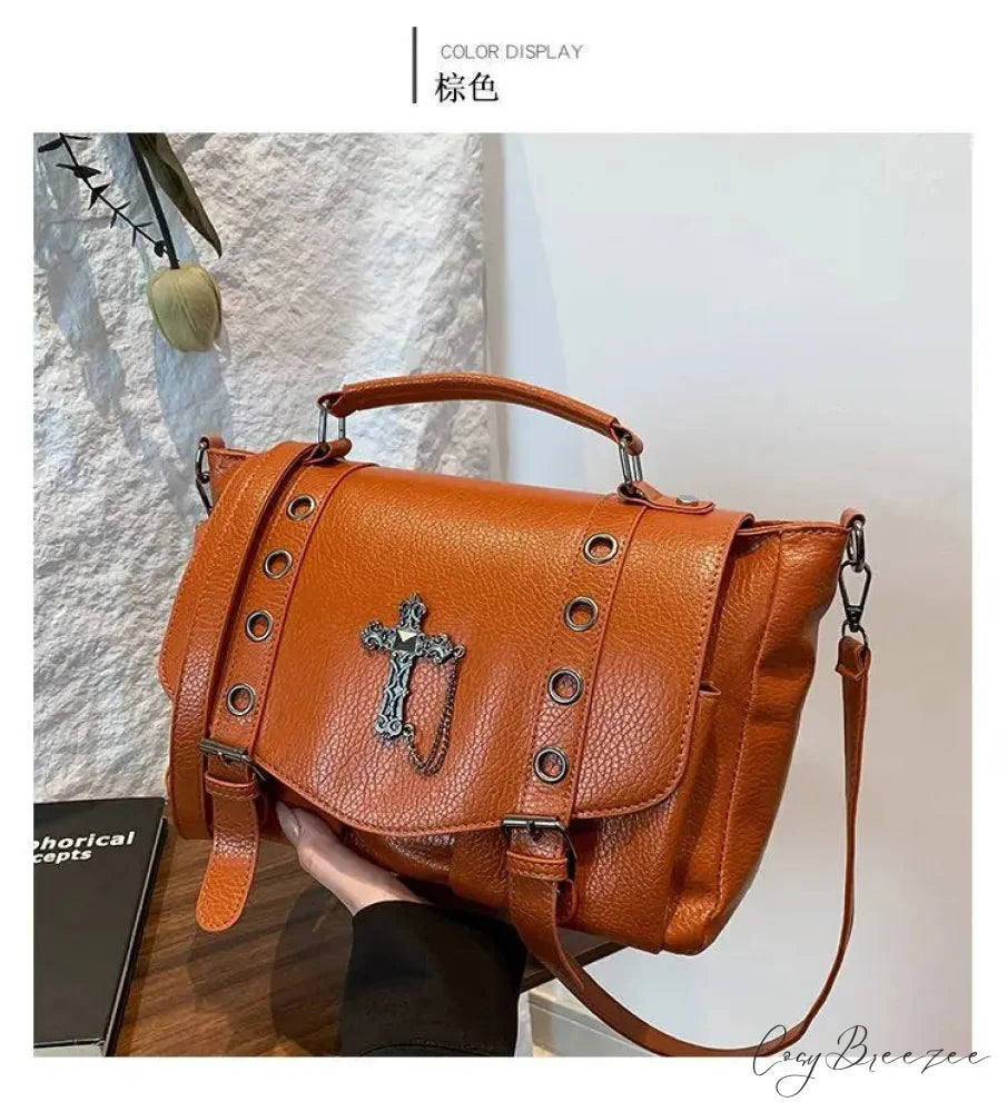 Goth Style Large Capacity Skull Computer Multi-function Unisex Waterproof Backpack Bag Brown