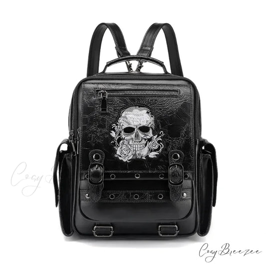 Goth Style Large Capacity Skull Multi-function Unisex Waterproof Backpack Bag Black