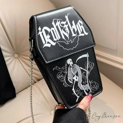 Gothic Coffin Shape Halloween PU Leather Funny Cosmetic Bag