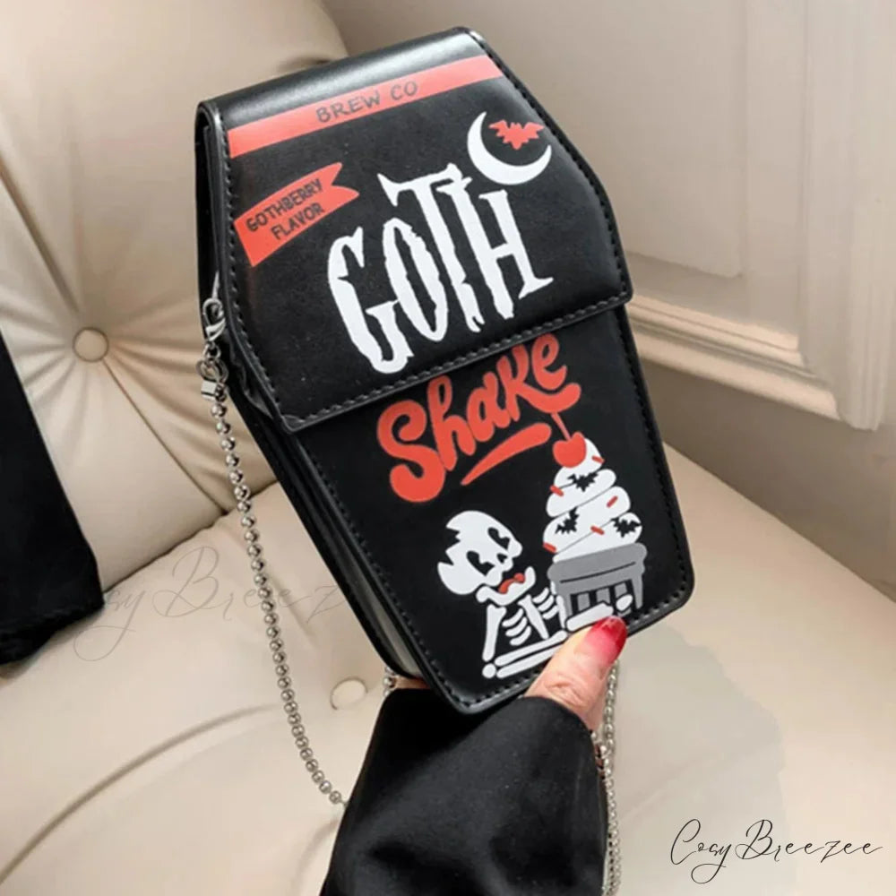 Gothic Coffin Shape Halloween PU Leather Funny Cosmetic Bag BLACK 2