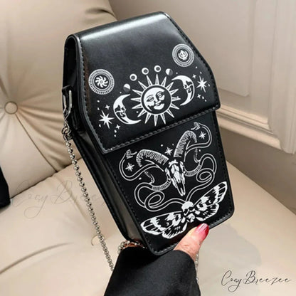 Gothic Coffin Shape Halloween PU Leather Funny Cosmetic Bag BLACK 3