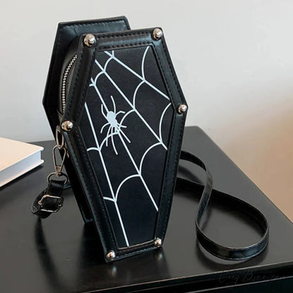 Gothic Coffin Shape Halloween PU Leather Funny Cosmetic Bag BLACK 4