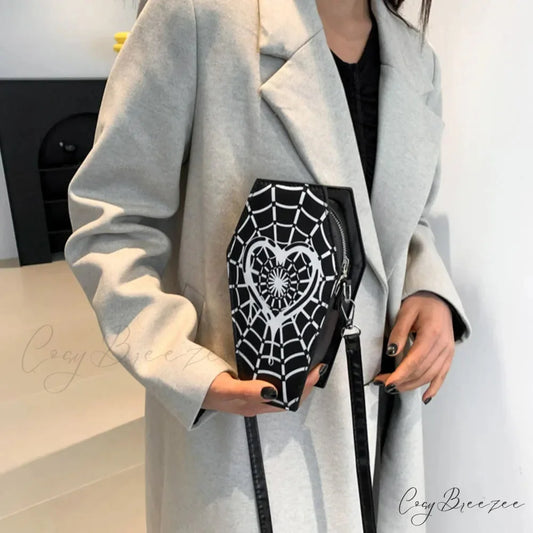Gothic Coffin Small Spider Web PU Leather Halloween Designer Bag