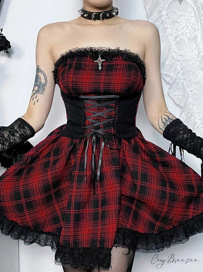 Gothic Contrast Straples Tube Top Bodycon Dress