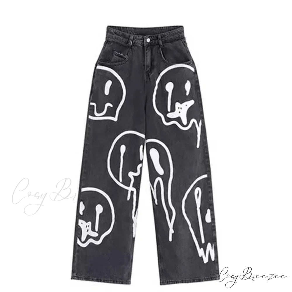 Gothic Ghost Cartoon Halloween Pants Black / S