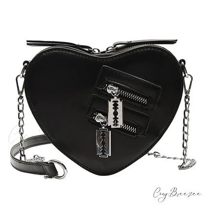 Gothic Heart Blade Zipper Chain Casual Summer Shoulder Handbag Crossbody Bag Black
