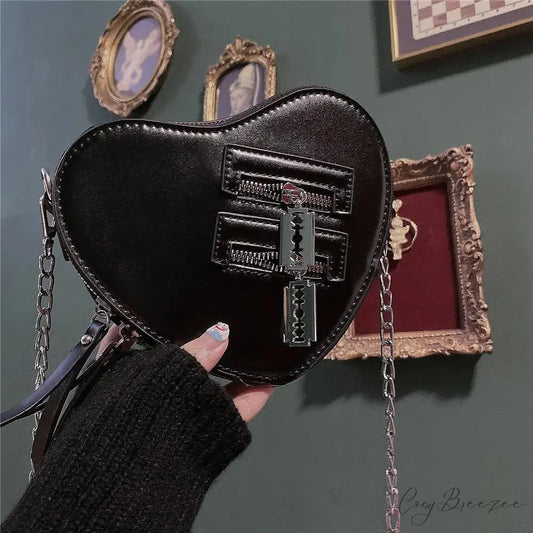 Gothic Heart Y2k Grunge High Street PU Leather Harajuku Aesthetic Bag Black