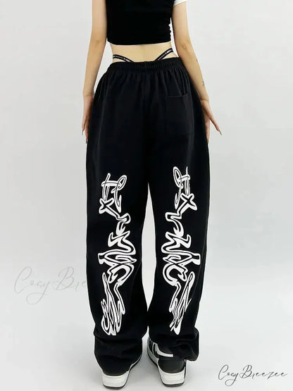 Gothic Hip Hop Grunge Black Jogging Pants Black / S pants-241228