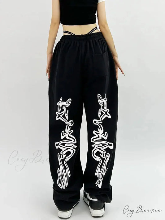 Gothic Hip Hop Grunge Black Jogging Pants Black / S pants-241228
