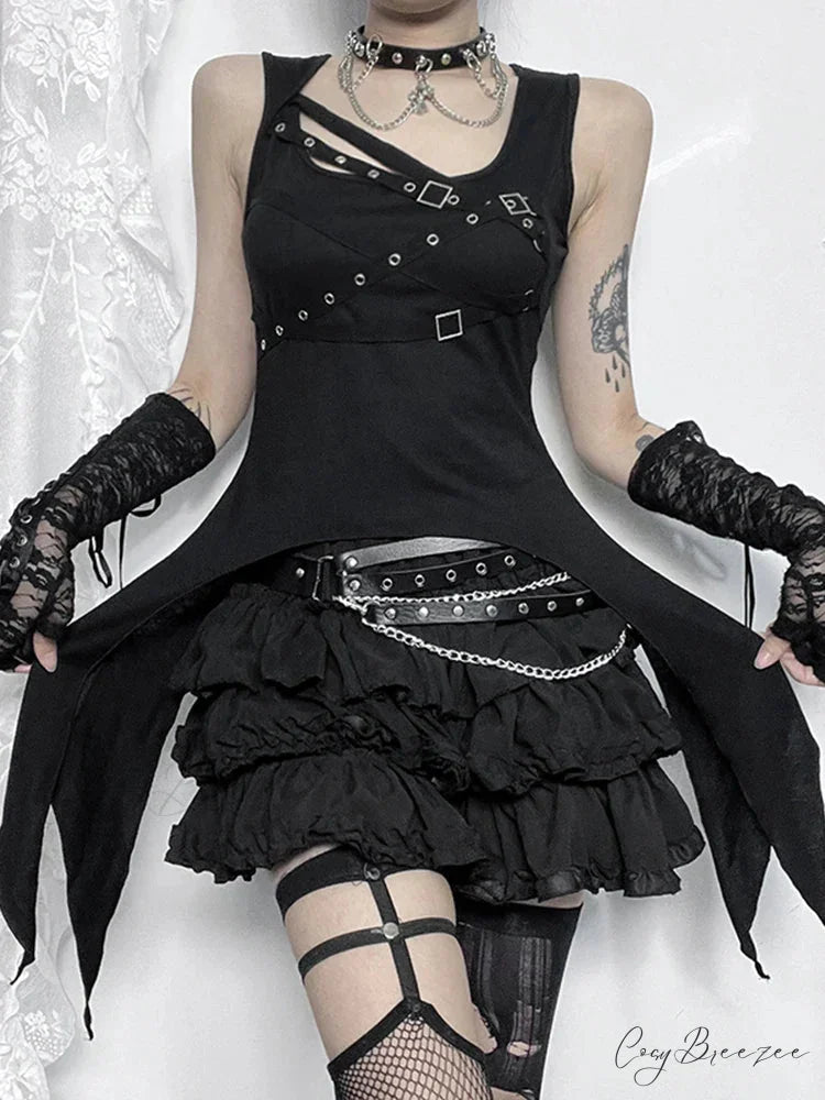 Gothic Irregular Harajuku Y2K Sleeveless Crop Top